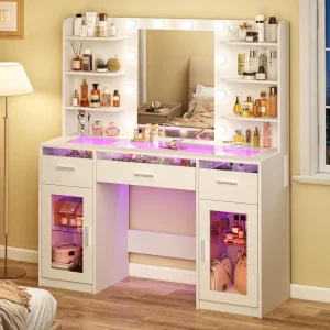 Makeup Vanity Desk with Mirror and Lights 3 Colors