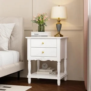 White Accent Nightstand with 2 Drawersl