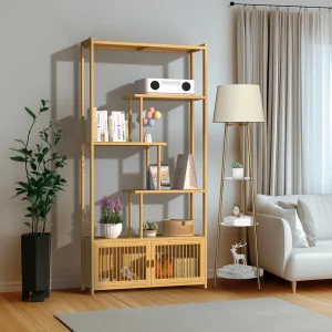 Free Standing Storage Rack Bamboo Bookshelf