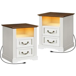 Farmhouse Nightstand Set of 2, with Charging Station