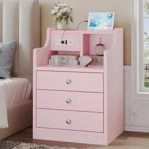Nightstand with Charging Station, Pink